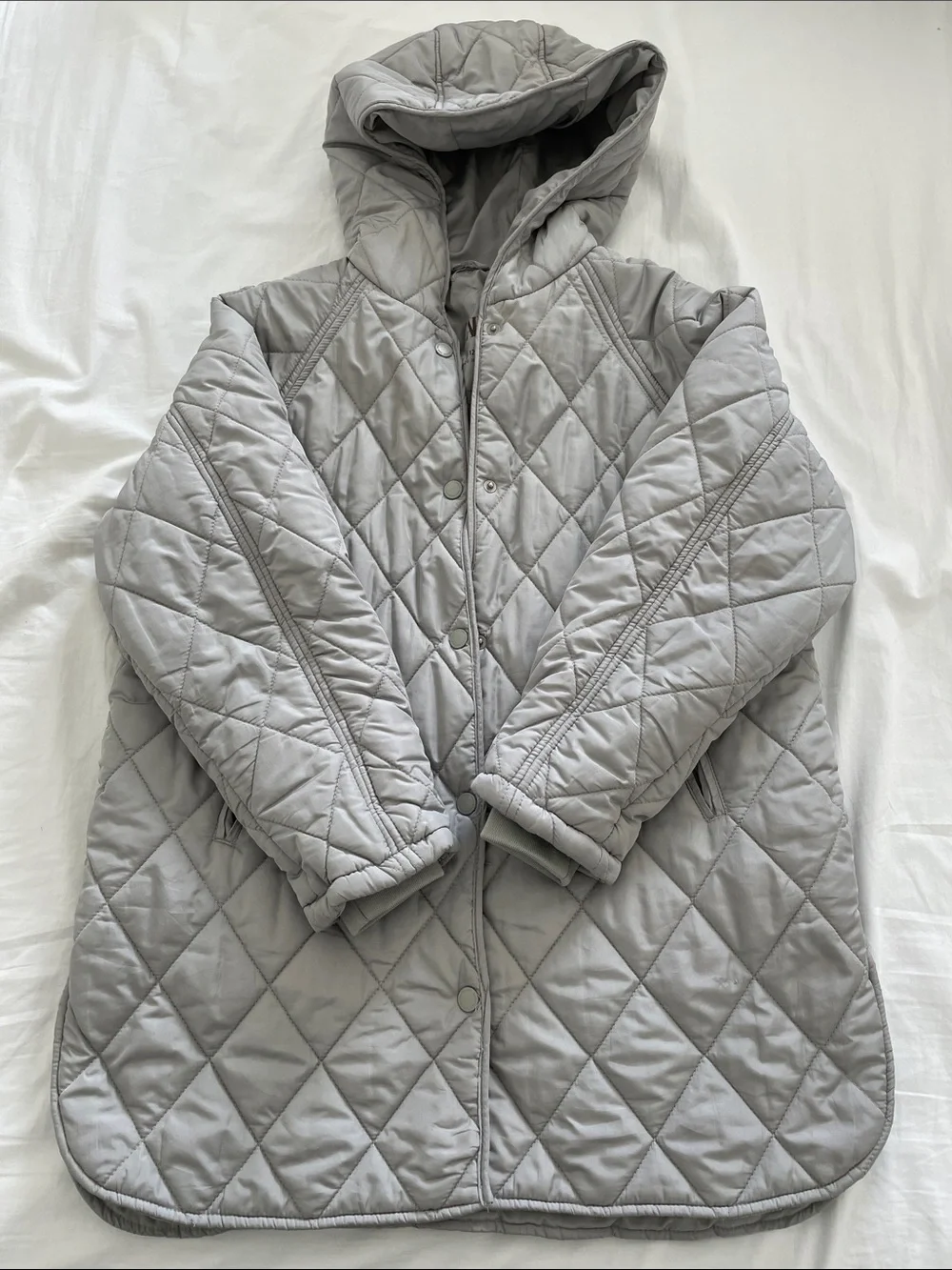 Zara Girls’ Light Grey Quilted Hooded Puff Jacket Size 11-12Y